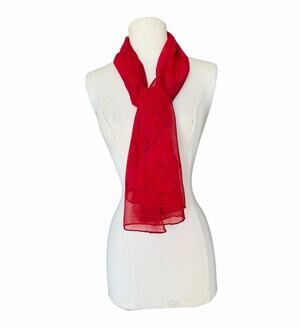 Vintage Red Sheer Chiffon Shawl Wrap Geometric Evening Holiday Scarf